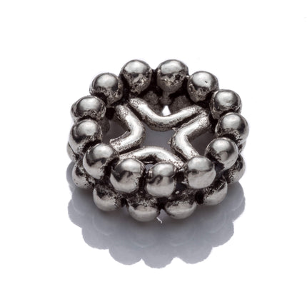 Double-Row Granulation Ring with Spokes Bead in Sterling Silver 13x5mm