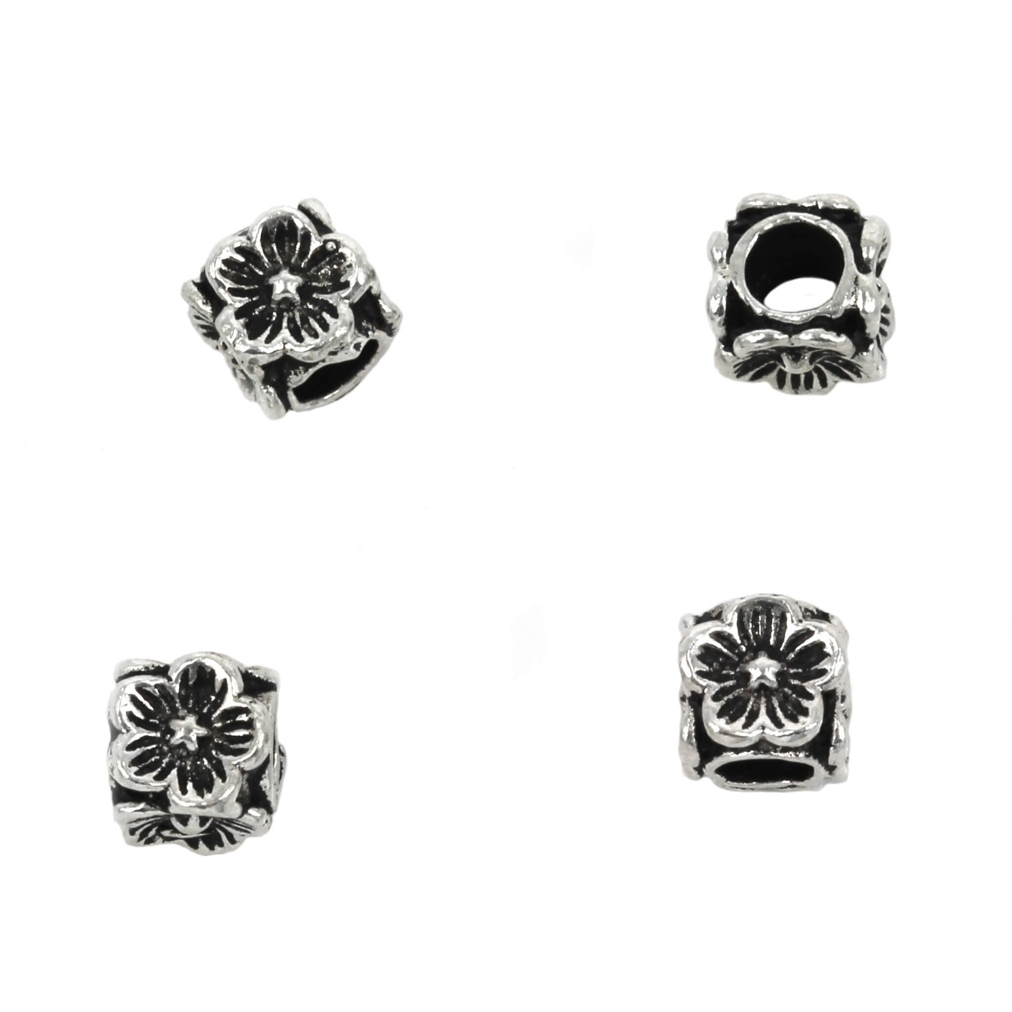 Floral Decorated Cube Spacer Bead in Sterling Silver 6x6mm