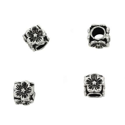 Floral Decorated Cube Spacer Bead in Sterling Silver 6x6mm