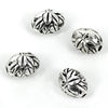 Oval Hollow Bead with Leaves Pattern in Sterling Silver 10x4mm