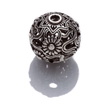 Round Open Flowers and Vines Bead in Sterling Silver 12x12mm