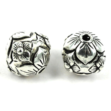 Round Flower Bead in Antique Sterling Silver 11.5x11.5x12.3mm