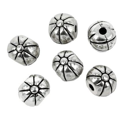 Patterned Round Bead in Sterling Silver 11x8mm