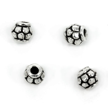 Patterned Bicone Bead in Sterling Silver 6x6mm