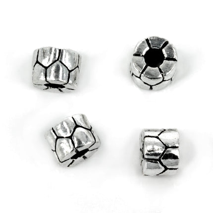 Patterned Short Tube Bead in Sterling Silver 6x5mm