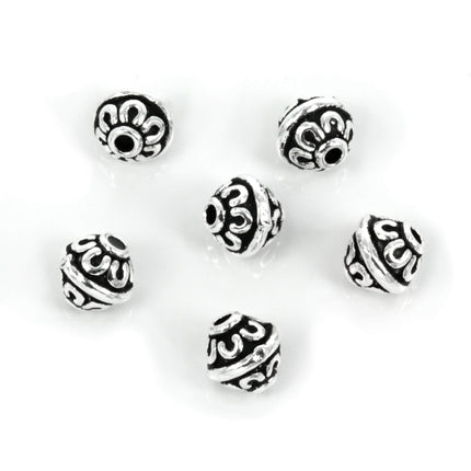 Flower Patterned Bicone Bead in Sterling Silver 6x6mm