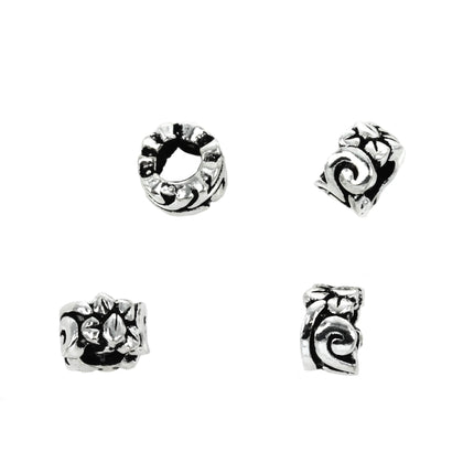 Floral Swirl Short Tube Bead in Sterling Silver 6x4mm