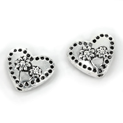 Hollow Flat Heart Bead in Sterling Silver 13x11mm