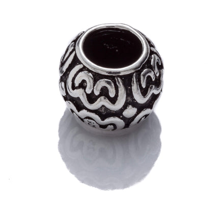 Patterned Drum Large Hole Bead in Sterling Silver 9x8mm