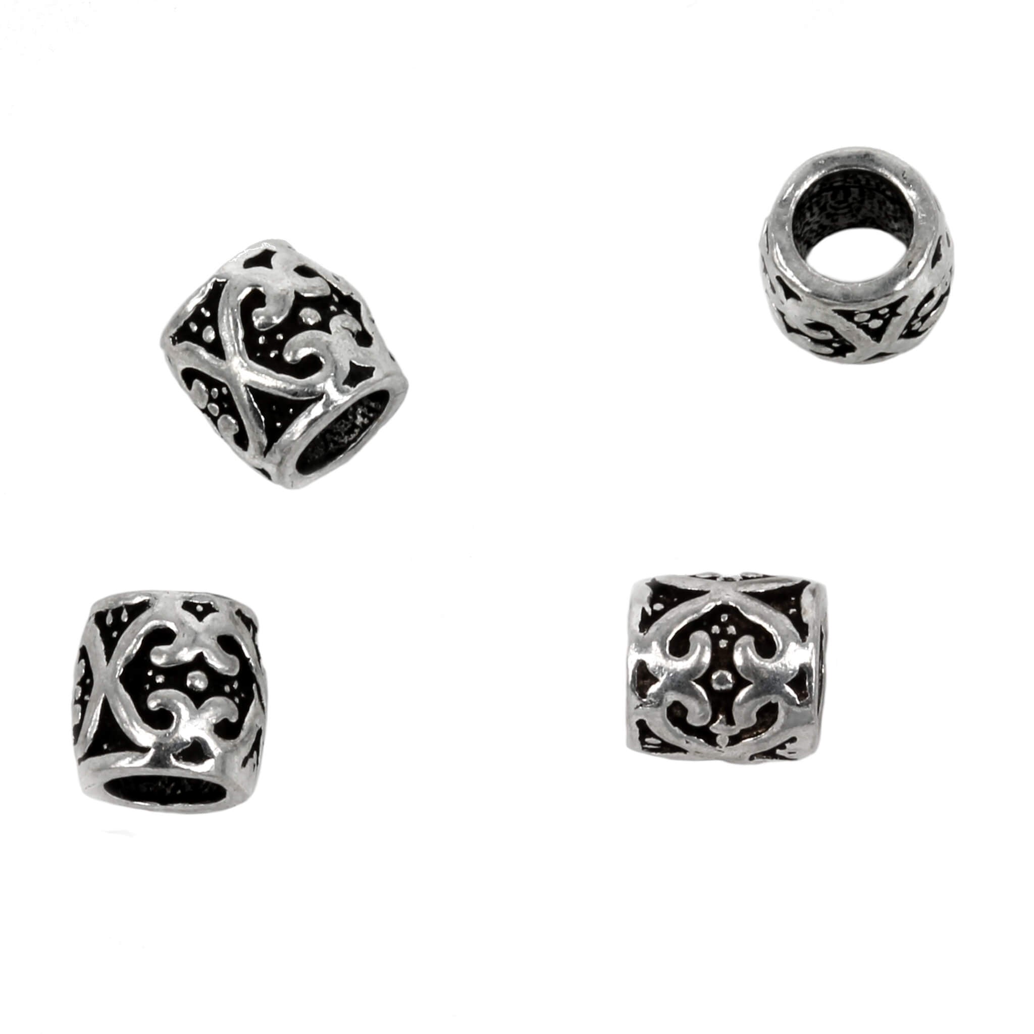 Barrel Bead with Flourish Patterns in Sterling Silver 7x6mm