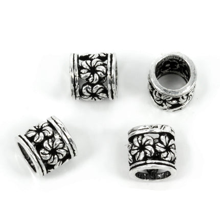 Floral Patterned Short Tube Bead in Sterling Silver 7x7mm