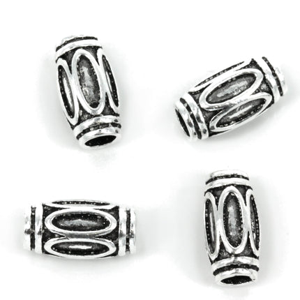 Patterned Long Oval Bead in Sterling Silver 12x6mm