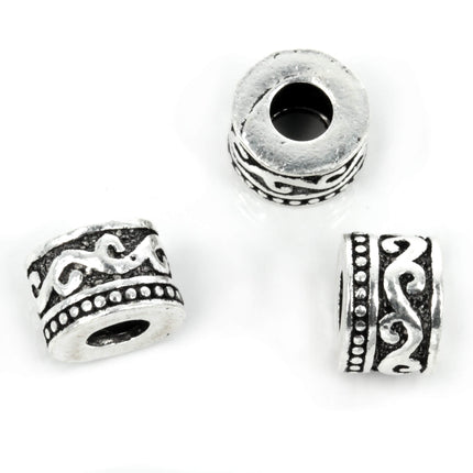 Patterned Short Tube Bead in Sterling Silver 11x8mm