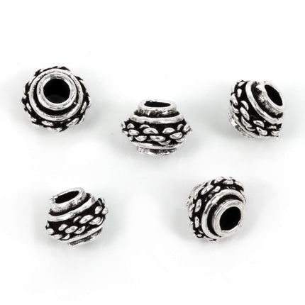 Twisted Rope Short Bicone Bead in Sterling Silver 6x8mm