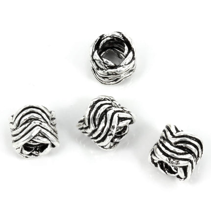 Wavy Lines Short Tube Bead in Sterling Silver 6x7mm