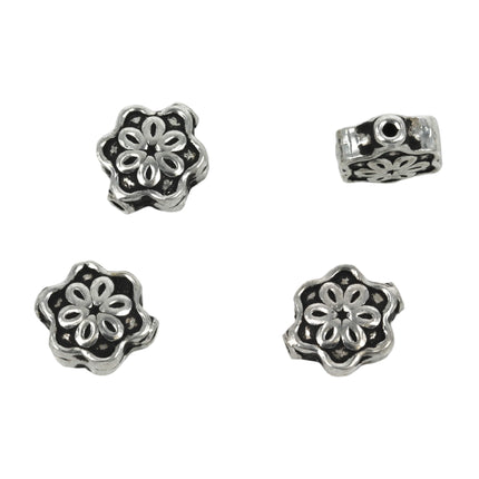Hollow Flat Floral Bead in Sterling Silver 10x8x4mm