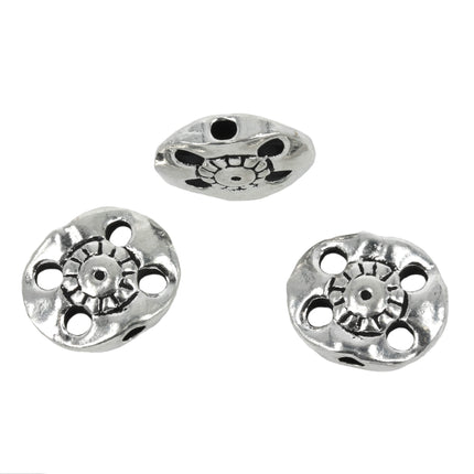 Pierced Disk Bead with Flower Pattern in Sterling Silver 14x17x5mm