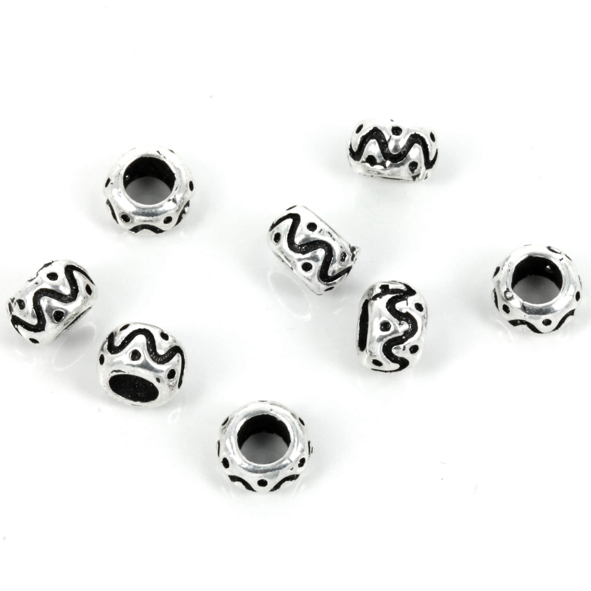 Patterned Rolo Bead in Sterling Silver 6x4mm