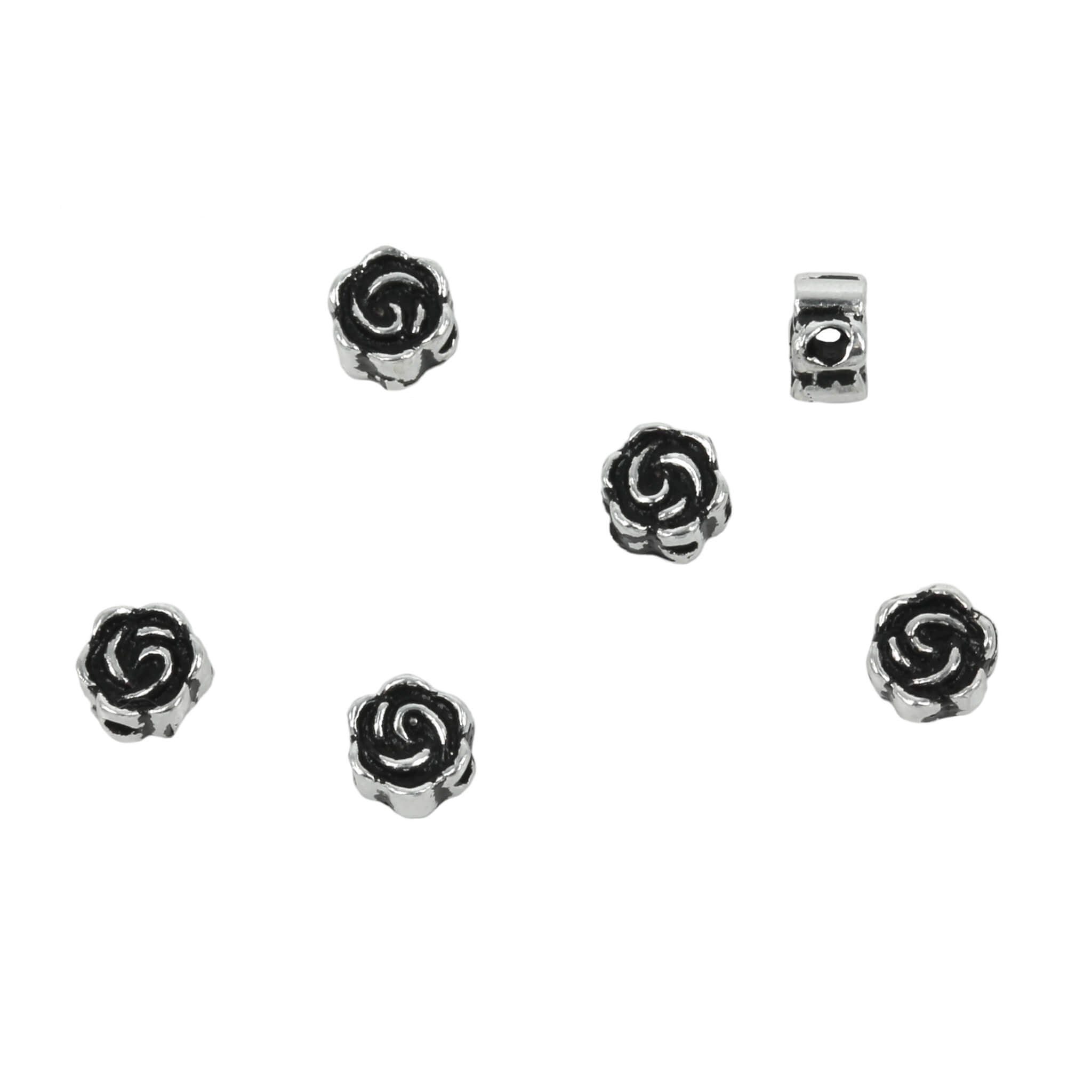 Rose Disc Accent Beads in Sterling Silver 5x3mm