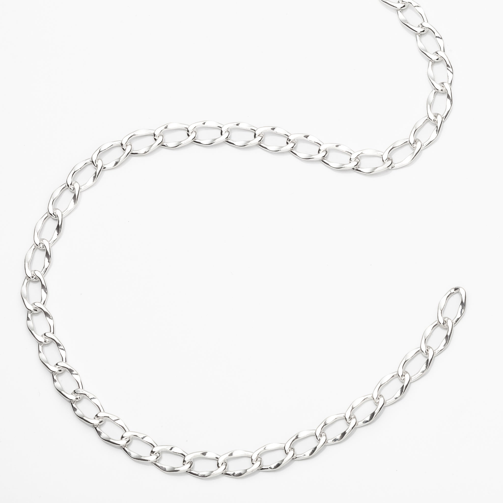 Oval Textured Curb Chain in Sterling Silver