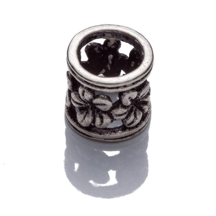 Floral Tube Bead in Antique Sterling Silver 7.65x7.85mm