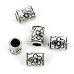 Floral Patterned Tube Bead in Sterling Silver 6x8mm