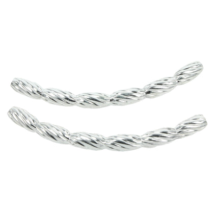 Curved Twisted Segmented Tube Bead in Sterling Silver 35x3mm